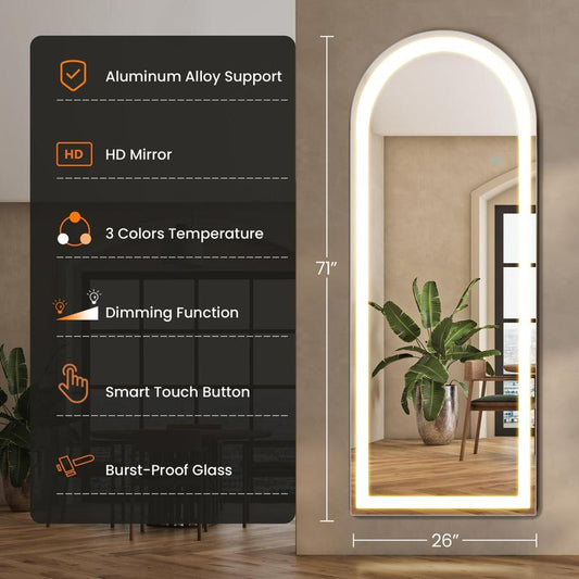 Floor Mirror, Stand Mirror Full Length with LED Lights, Dimming & 3 Color Lighting, Aluminum Alloy Thin Frame for Bedroom, Dressing Room Decor