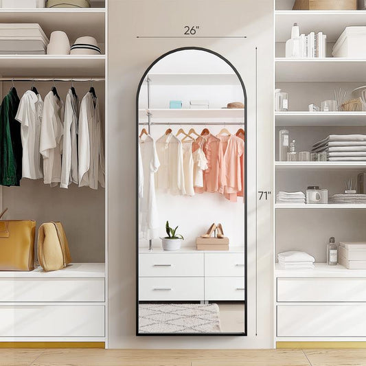 【New Size】Full Length Mirror, Floor Standing Mirror with Stand, Wall Aluminum Alloy Thin Frame Hanging or Leaning for Living Room Bedroom Cloakroom Decorating